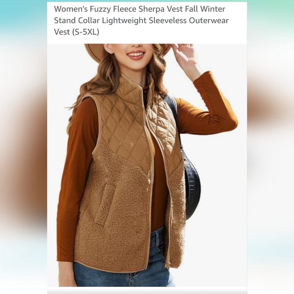 Womens Carmel Fleece Fuzzy Vest Size Small